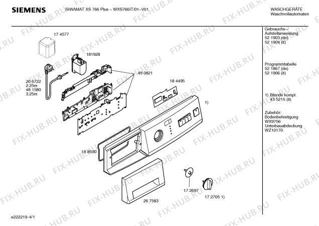 Схема №4 Y1WFT1602Y с изображением Таблица программ для стиралки Bosch 00521906