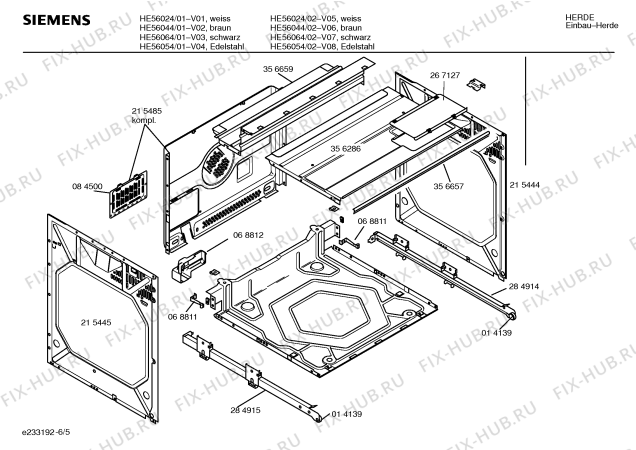 Схема №5 HE56054 S2001 с изображением Инструкция по эксплуатации для духового шкафа Siemens 00524765