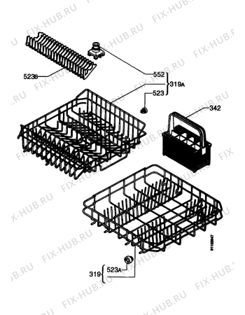 Взрыв-схема посудомоечной машины Zanussi DWS6704 - Схема узла Baskets, tubes 061