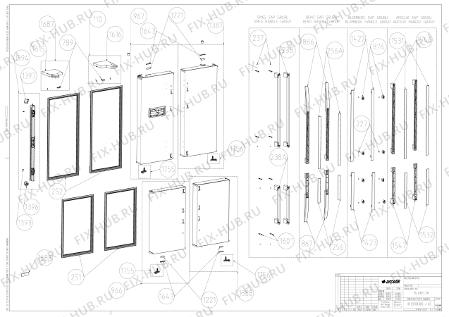 Взрыв-схема холодильника Beko GNE114780X (7275448792) - PU_DOOR_PACKAGE_ASSY