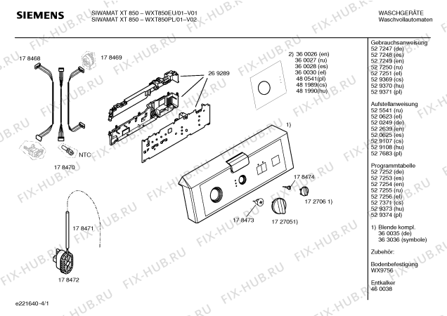 Схема №4 WXT850PL Siemens SIWAMAT XT 850 с изображением Инструкция по установке/монтажу для стиральной машины Siemens 00529108
