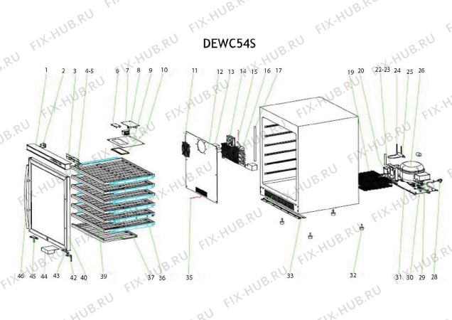 Схема №1 DEWC54S EX1 с изображением Преобразователь для холодильной камеры DELONGHI EI1263