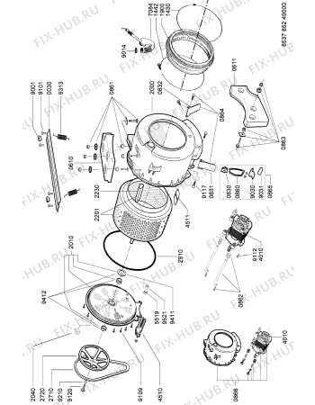 Схема №2 AWG 852/1 OS с изображением Моторчик для стиральной машины Whirlpool 481236158342