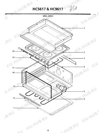 Взрыв-схема плиты (духовки) Zanussi HC5617 - Схема узла H10 Grill cavity assy