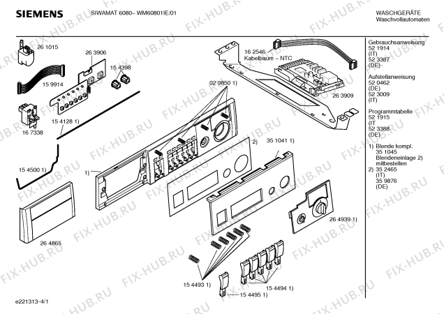 Схема №4 WM60801IE SIWAMAT 6080 с изображением Таблица программ для стиралки Siemens 00521915