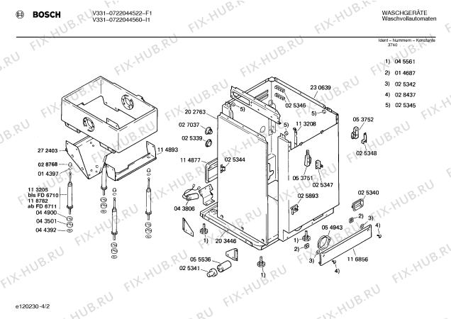 Взрыв-схема стиральной машины Bosch 0722044560 V331 - Схема узла 02
