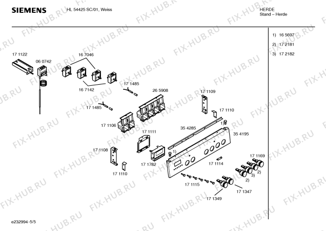 Взрыв-схема плиты (духовки) Siemens HL54425SC - Схема узла 05