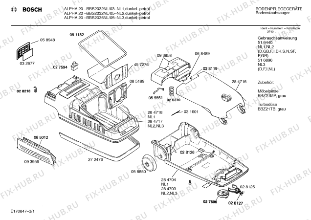 Схема №3 BBS2032NL ALPHA 20 с изображением Крепеж для пылесоса Bosch 00274704