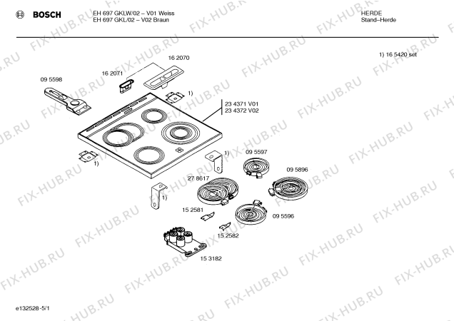 Схема №5 EH697HMW с изображением Ремкомплект для электропечи Bosch 00298886