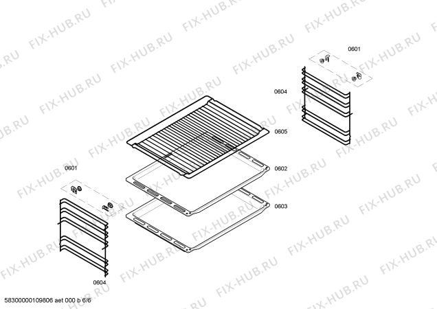 Взрыв-схема плиты (духовки) Siemens HB300580 - Схема узла 06