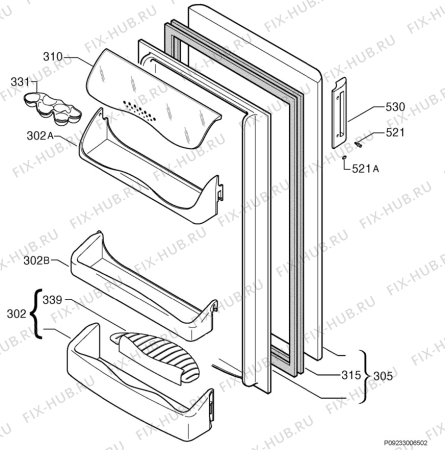 Взрыв-схема холодильника Zanussi ZRC250 - Схема узла Door 003