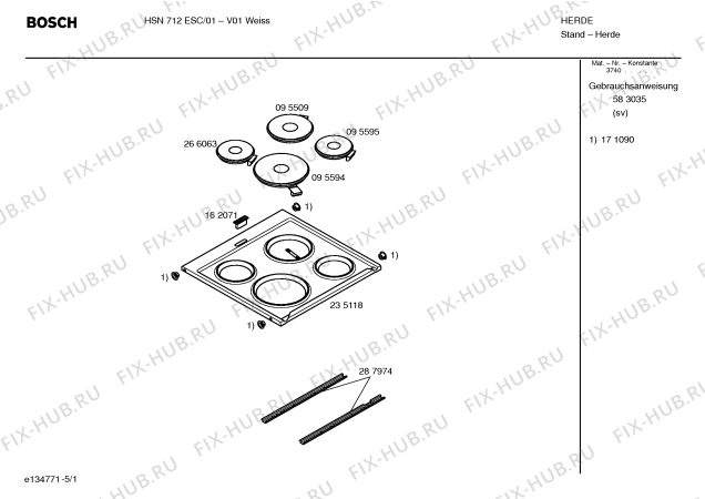 Схема №5 HSN732ESC с изображением Панель управления для плиты (духовки) Bosch 00431982