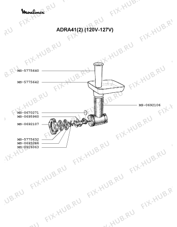 Взрыв-схема мясорубки Moulinex ADRA41(2) - Схема узла YP001061.8P2