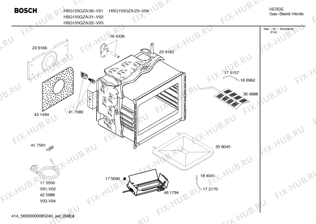 Схема №5 HSG155GZA, Bosch с изображением Инструкция по эксплуатации для электропечи Bosch 00583664