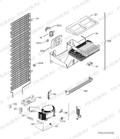 Взрыв-схема холодильника Husqvarna QT231I - Схема узла Cooling system 017