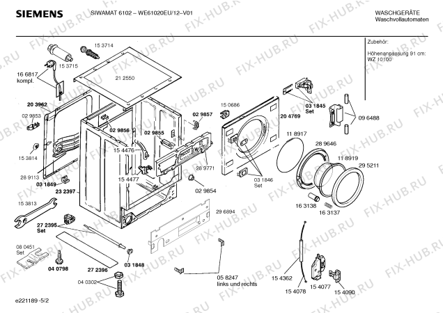Схема №5 WE61020GB SIWAMAT 6102 с изображением Инструкция по эксплуатации для стиралки Siemens 00519657