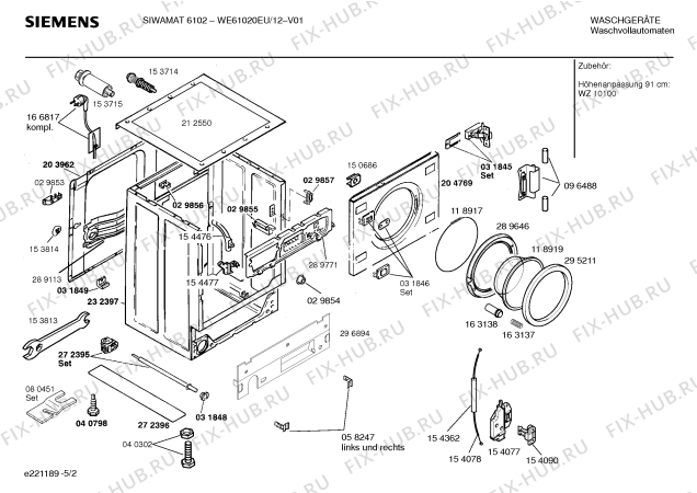 Схема №5 WE61020GB SIWAMAT 6102 с изображением Вкладыш в панель для стиралки Siemens 00296887