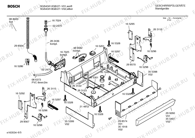 Взрыв-схема посудомоечной машины Bosch SGS43A12GB Exxcel auto option - Схема узла 05