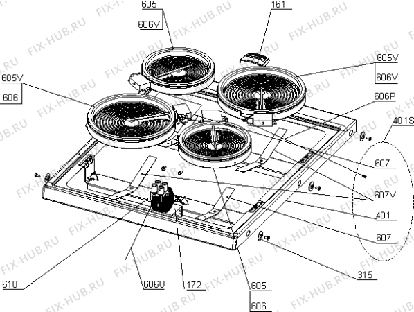 Взрыв-схема плиты (духовки) Upo C330K (703004, A503A.12) - Схема узла 07