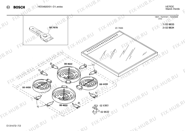 Взрыв-схема плиты (духовки) Bosch HES4820 - Схема узла 02