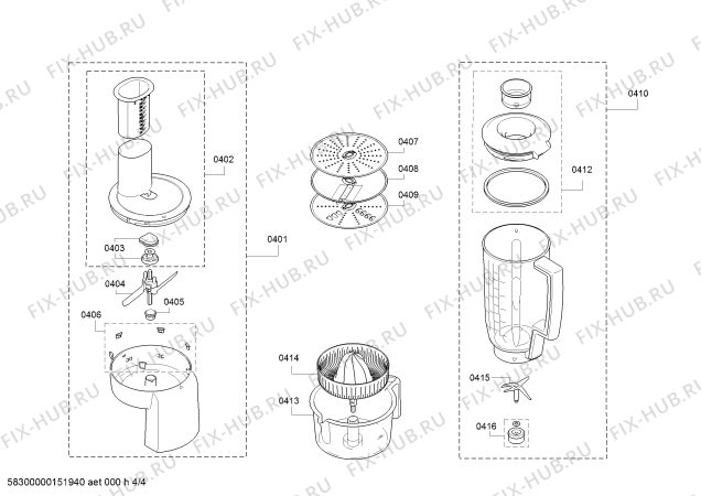 Взрыв-схема кухонного комбайна Bosch MUM54230AU - Схема узла 04