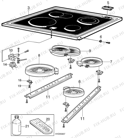 Взрыв-схема комплектующей Electrolux EK6171A - Схема узла H10 Hob