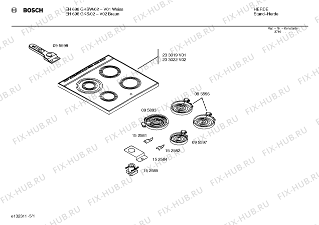 Схема №5 EH696GKSW с изображением Стеклокерамика для электропечи Bosch 00233019