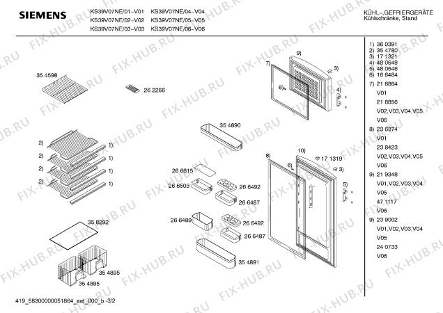Взрыв-схема холодильника Siemens KS39V07NE - Схема узла 02