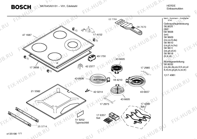 Схема №1 NKF645A01 с изображением Стеклокерамика для электропечи Bosch 00471687