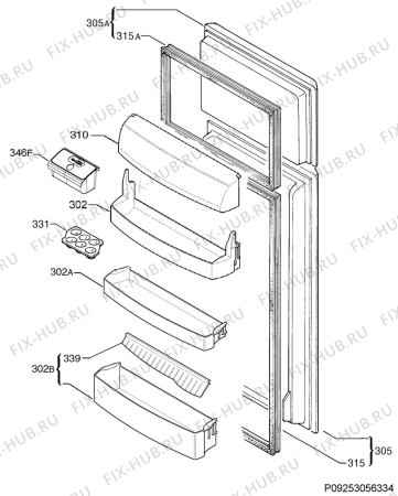 Взрыв-схема холодильника Zoppas PRT29400WA - Схема узла Door 003