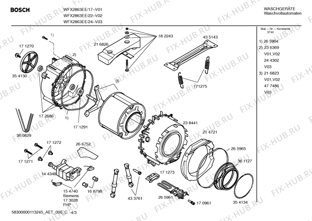 Взрыв-схема стиральной машины Bosch WFX2863EE - Схема узла 03