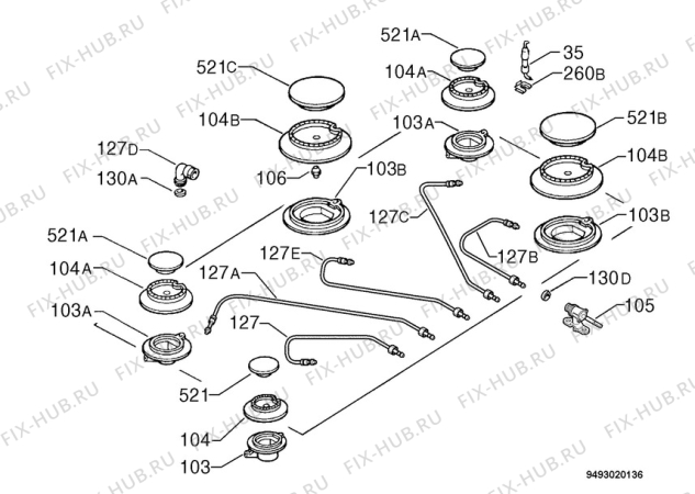 Взрыв-схема плиты (духовки) Rex Electrolux PX95A - Схема узла Functional parts 267
