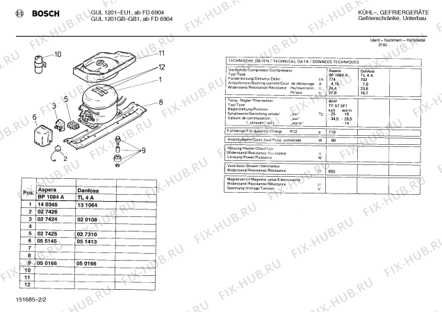 Схема №2 GUL1201 с изображением Инструкция по эксплуатации для холодильной камеры Bosch 00516185