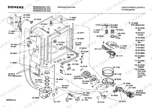 Взрыв-схема посудомоечной машины Siemens SN55202CH - Схема узла 02