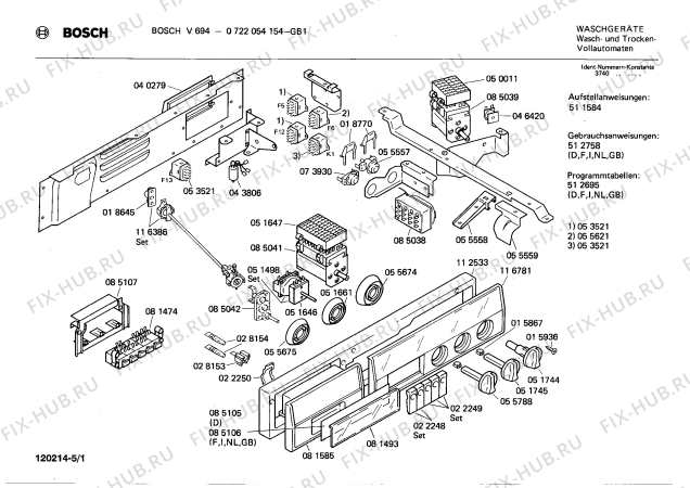 Схема №5 0722054154 V694 с изображением Переключатель для стиральной машины Bosch 00055788