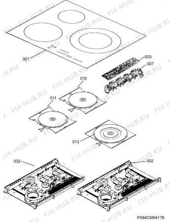 Взрыв-схема плиты (духовки) Faure CMCI631S - Схема узла Hob