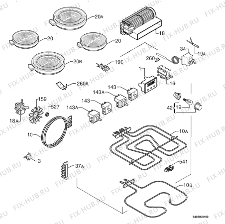 Взрыв-схема плиты (духовки) Privileg 046294_86660X - Схема узла Electrical equipment 268