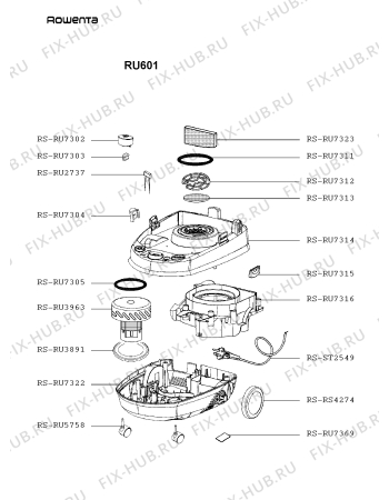 Взрыв-схема пылесоса Rowenta RU601 - Схема узла TP001554.5P2