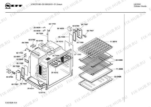 Взрыв-схема плиты (духовки) Neff E6180G0 JOKER 180 - Схема узла 04