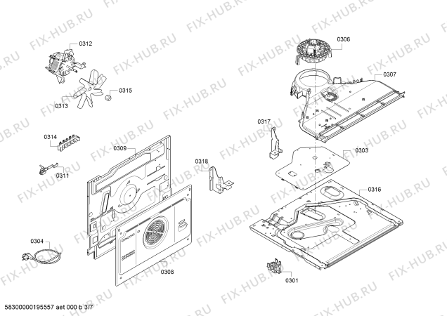 Взрыв-схема плиты (духовки) Siemens HX62W520T - Схема узла 03