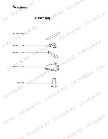 Взрыв-схема пылесоса Moulinex ADS251(0) - Схема узла VP002278.3P2