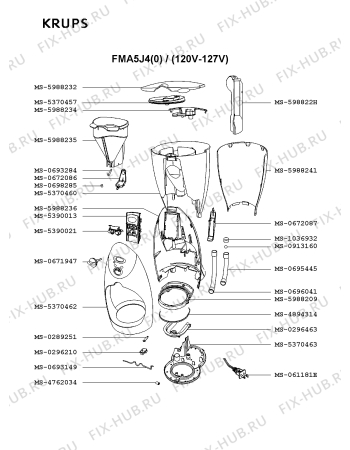 Взрыв-схема кофеварки (кофемашины) Krups FMA5J4(0) - Схема узла 8P001656.8P2