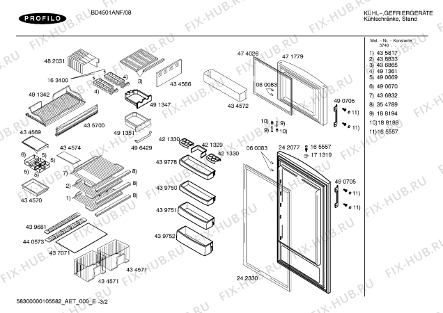 Схема №3 BD4501ANF с изображением Дверь для холодильной камеры Bosch 00471779