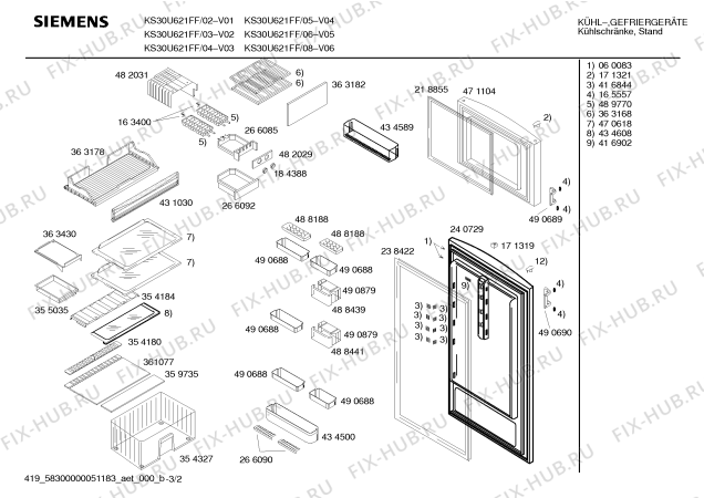 Взрыв-схема холодильника Siemens KS30U621FF - Схема узла 02