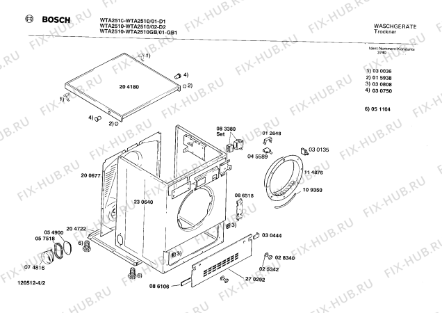 Взрыв-схема сушильной машины Bosch WTA2510GB - Схема узла 02