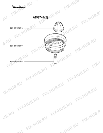 Взрыв-схема кухонного комбайна Moulinex ADG741(2) - Схема узла 1P000518.5P2