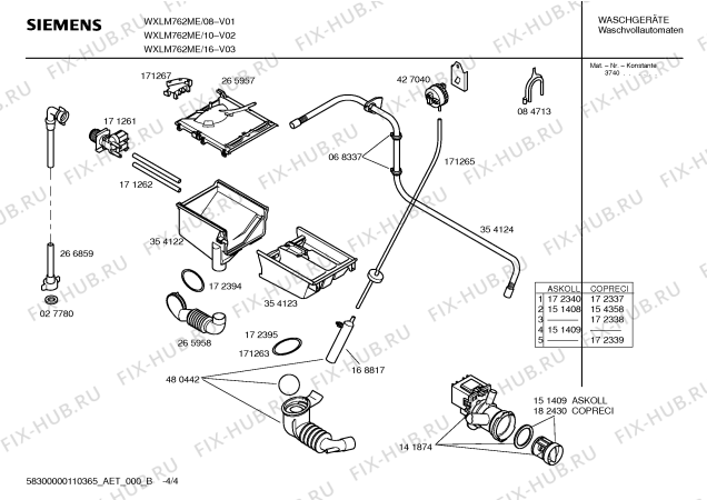 Схема №4 WXLM762ME SIWAMAT XLM 762 с изображением Инструкция по эксплуатации для стиральной машины Siemens 00592309