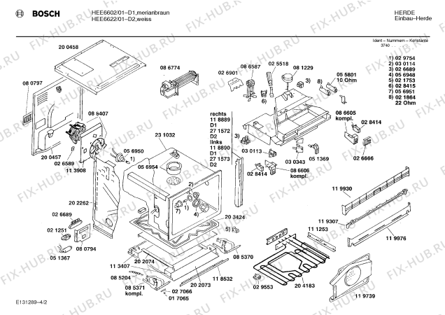 Взрыв-схема плиты (духовки) Bosch HEE6622 - Схема узла 02