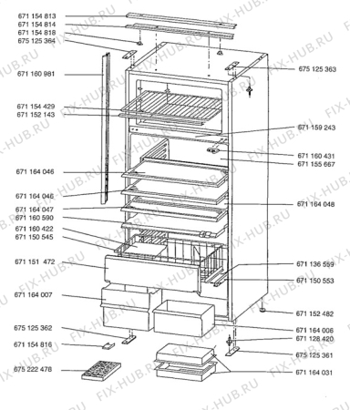 Взрыв-схема холодильника Aeg S3032-4I - Схема узла Cabinet + armatures