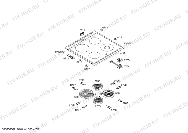 Взрыв-схема плиты (духовки) Bosch HLN122050X - Схема узла 07